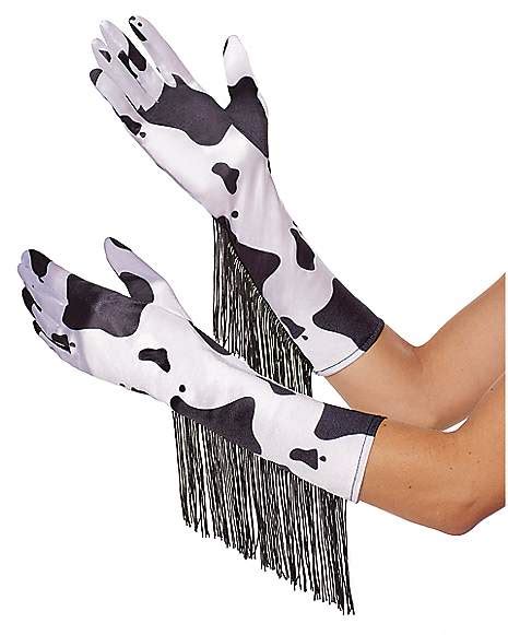 Western Cow Print Fringe Gloves