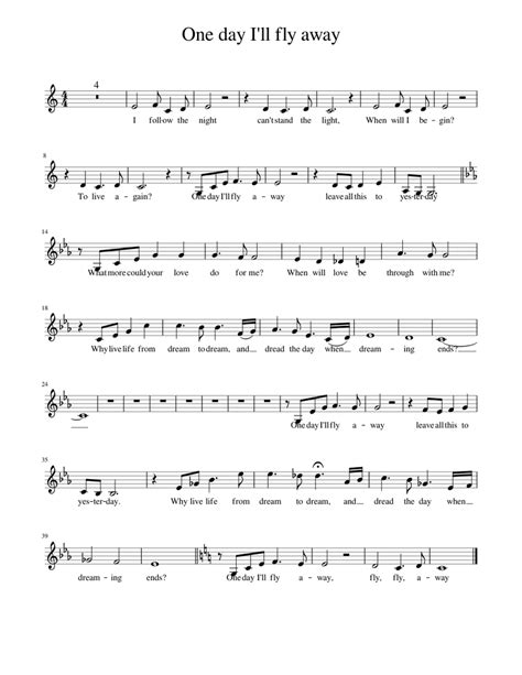 One Day I Ll Fly Away Sheet Music For Piano Solo Easy