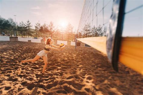 Asian Woman Playing Beach Volleyball Outdoors Modern Sports And