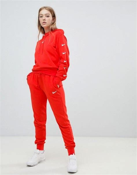 Nike Exclusive To Asos Red Swoosh Pack Cropped Hoodie Asos Cropped