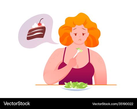 Sad Fat Woman Eats Green Salad Royalty Free Vector Image