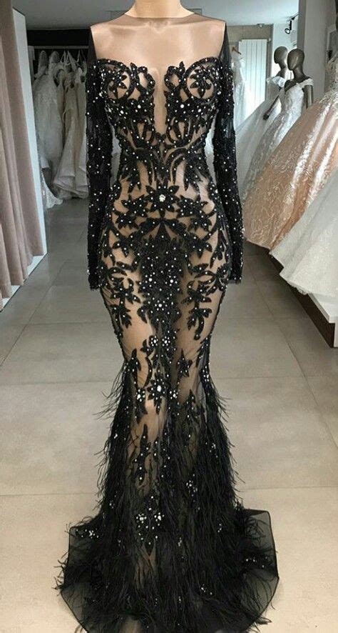 Black Prom Dresses Feather Prom Dresses Lace Evening Dresses Fashion