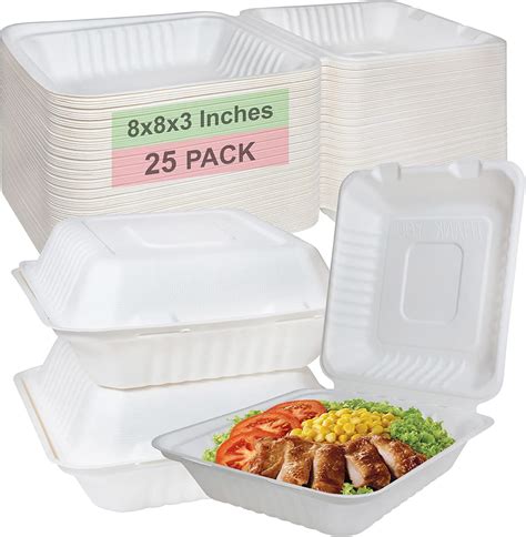 Compostable Square Hinged Clamshell 8x8 Food Takeout Box Heavy Duty