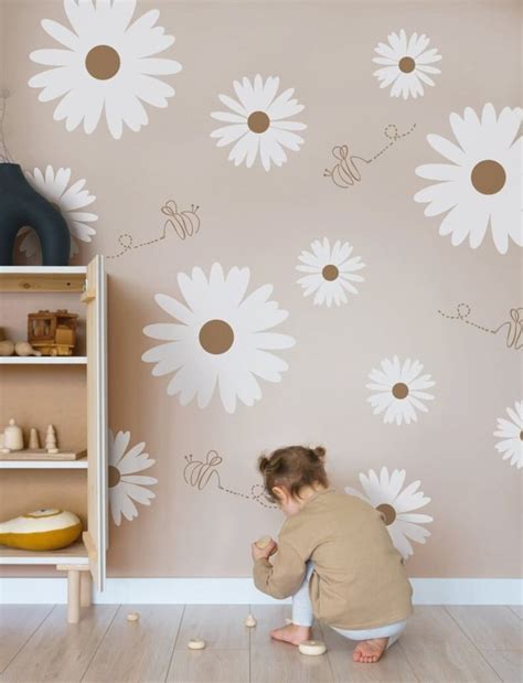 Daisy Flowers And Bees Wall Decal Etsy Baby Girl Room Decor Girl