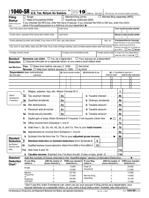 Irs 1040 Sr 2019 Fill And Sign Printable Template Online Us Legal Forms