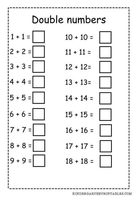 Doubles Of Numbers To 10 Worksheets
