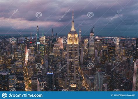 Dramatic View Of Dark Manhattan New York City Empire State Building