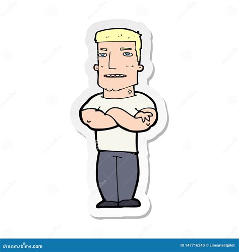 Sticker Of A Cartoon Tough Guy With Folded Arms Stock Vector