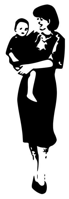 Silhouette Of A Mother Holding A Baby In Her Arms On A White Background