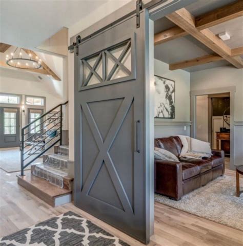 Awesome Grey Barn Door With White Oak Farmhouse Interior House