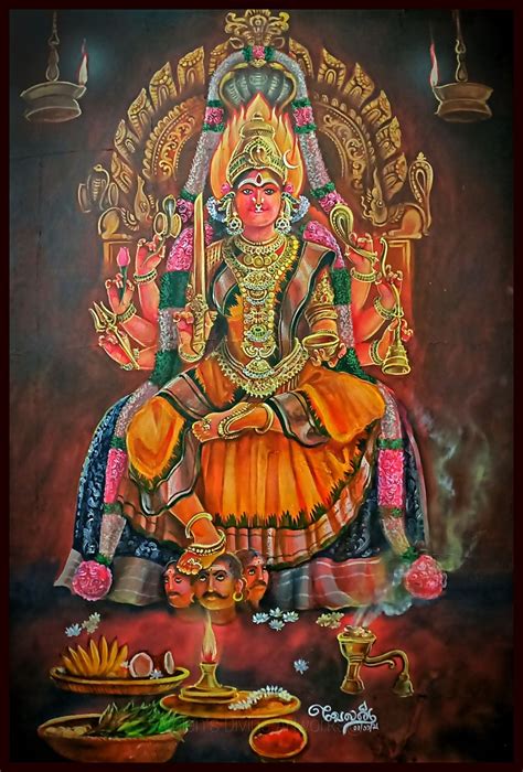 Samayapuram Mariamman Goddess Artwork Vedic Art Durga Painting