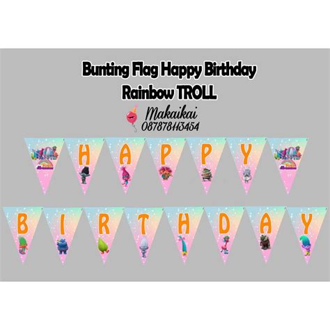 Bunting Flags Happy Birthday Rainbow Trolls Banners Triangle Shopee