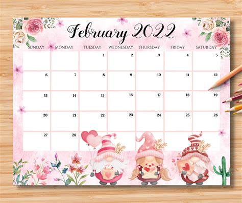 Fillable Calendar February Calendar Pens And Pencils Text You Pinky