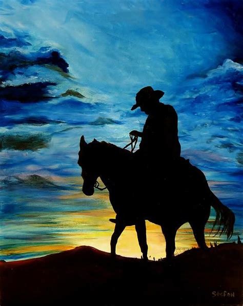 Cowboy Riding Into Sunset Silhouette Cowboy Sunset Horse Silhouette