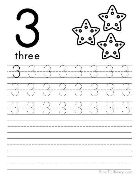Number 3 Tracing And Colouring Worksheet For Kindergarten Coloring