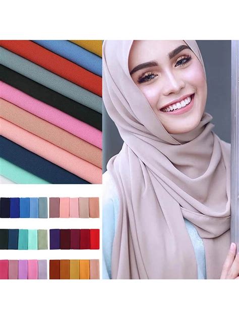 foulard hijab en mousseline de soie pour femmes 72x175cm bandeau musulman malaisien foulard