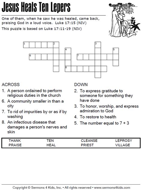 Jesus Heals Ten Lepers Crossword Sermons4kids
