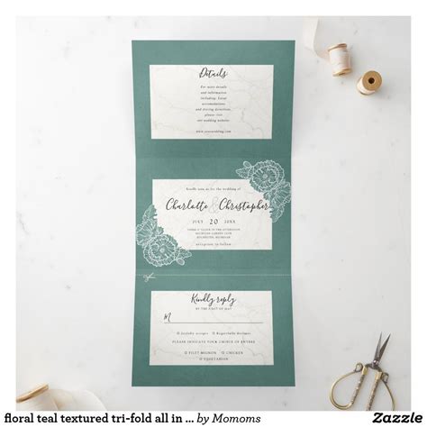 Floral Teal Textured Tri Fold All In One Wedding In 2021