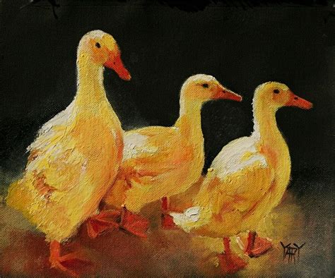 Yary Dluhos Original Daily Oil Painting Wildlife Birds Ducks Ducklings