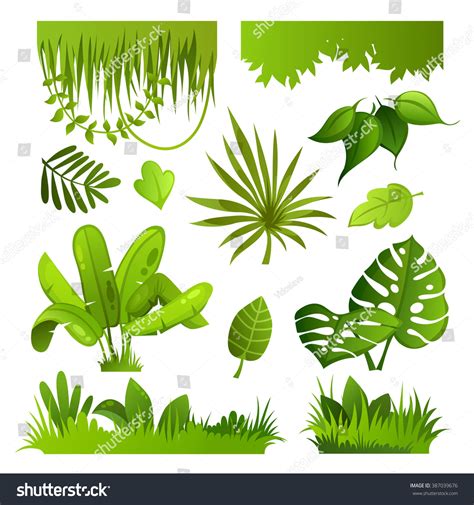 Jungle Plants Set Vector Illustration 387039676 Shutterstock