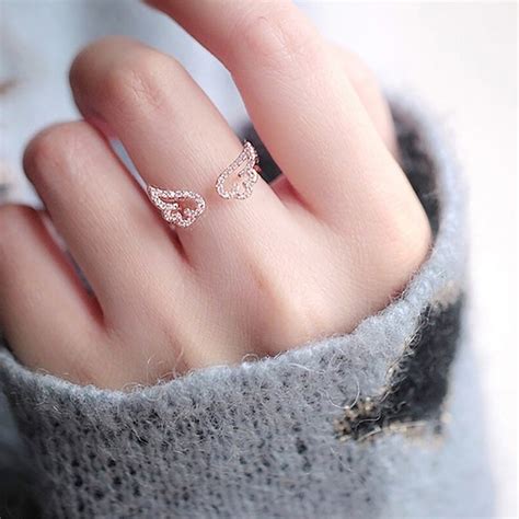 Arabella Cute Unique Crystal Angel Wing Adjustable Ring Silver Ring