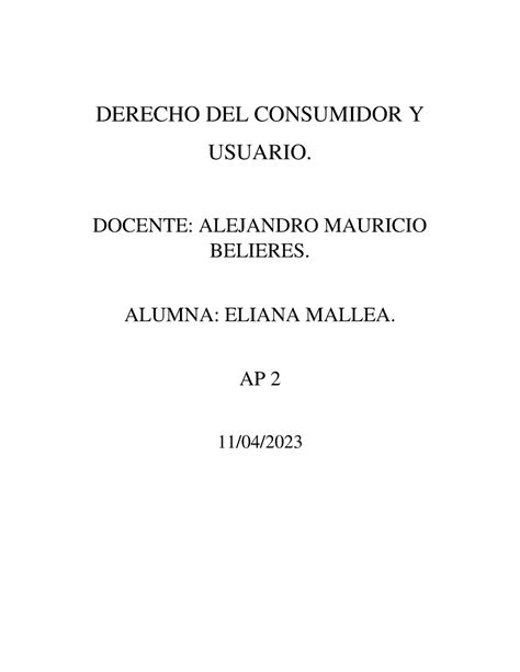 Consumidor Ap Actividad Evauable Derecho Del Consumidor Y