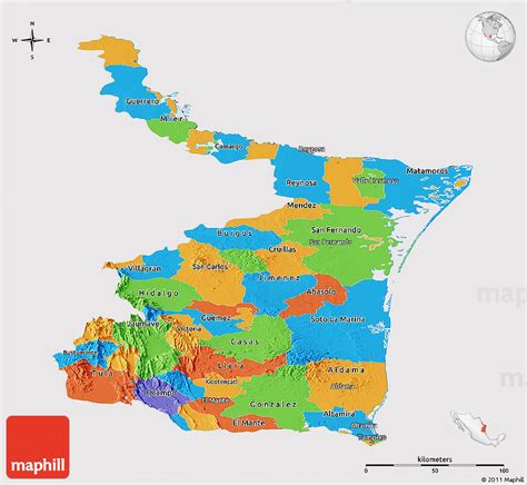 Political Panoramic Map Of Tamaulipas Cropped Outside