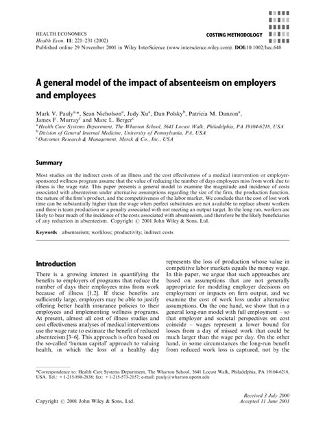 Pdf A General Model Of The Impact Of Absenteeism On Employers And