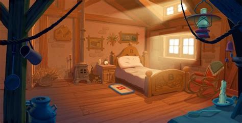 An Animated Bedroom With A Bed Chair And Other Items In The Room On