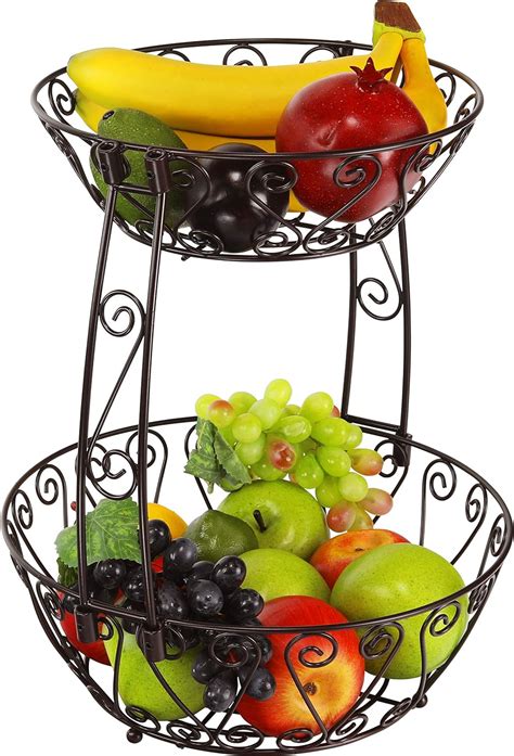 Simple Houseware 2 Tier Countertop Fruit Basket Bowl Storage Bronze