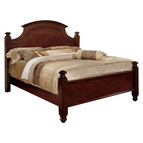 Transitional Queen Size Bed With Scalloped Headboard Cherry Brown Walmart Com