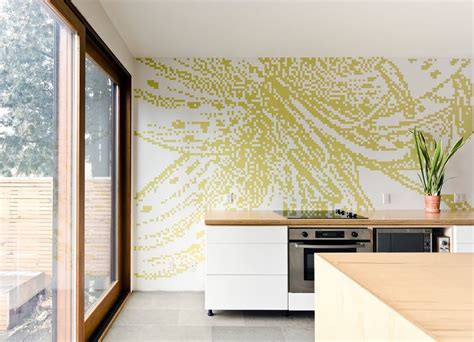 Graphic Pixilated Kitchen Wall Interior Design Ideas
