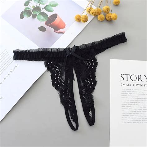 Open Thong Panties Sexy G T String Women Briefs Lace Bow Tie Seamless Tanga Bragas Underwear