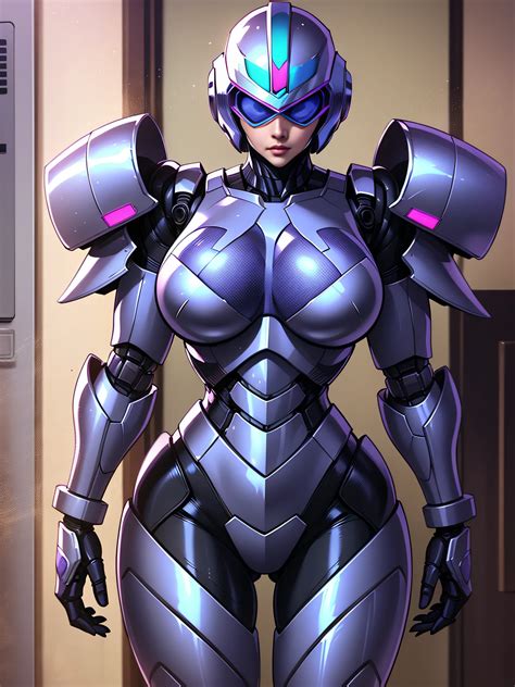 女机械战警完全覆盖全身的铠甲非常大的胸形胸甲 巨大的乳房头盔可以遮住你的眼睛彩虹铠甲完全覆盖胸部的铠甲又细又长的腿充满活力