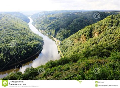 Beautiful View On The Saar River Loop At Mettlach Germany Stock Image