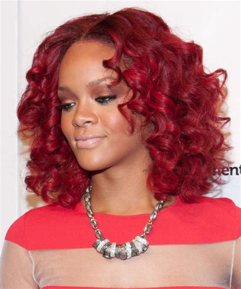 Rihanna Medium Bright Red Curly Bob