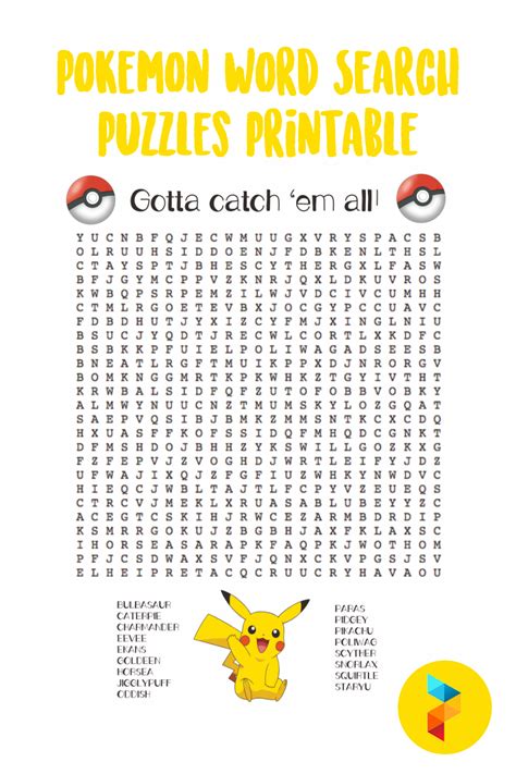 Pokemon Word Search Puzzles Printable In 2021 Pokemon Word Search