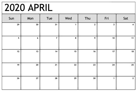 April 2020 Calendar Excel Sheet Free Printable Calendar