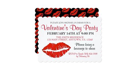 Valentines Day Party Red Lips Lipstick Kiss Love Invitation Valentines Day Party