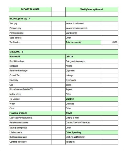 Household Budget Template 12 Free Sample Example Format