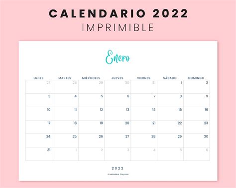 2022 Calendario Para Imprimir En Español Descarga Digital De Etsy Canada