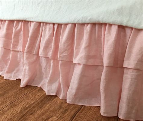 Pink Double Ruffle Bed Skirt Linen Bed Ruffles Linen Dust