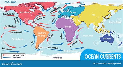 Corrientes Oceánicas En El Fondo Del Mapa Mundial Ilustración Del