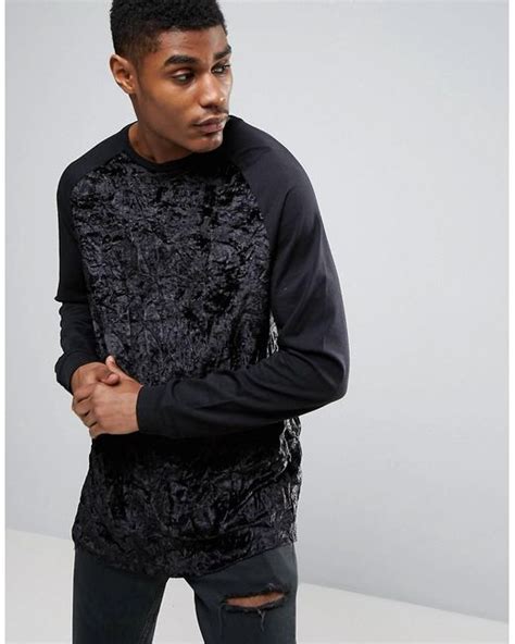 Asos Oversized Long Sleeve T Shirt In Crushed Velour With Contrast