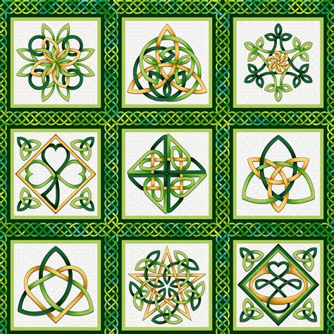 Emerald Celtic Knot Blocks Irish Folk Cotton Fabric Panel Etsy