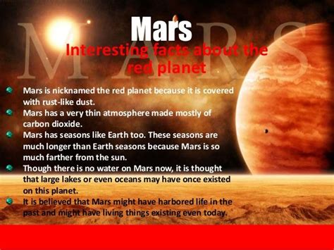 Interesting Facts About The Red Planet Mars Mars Is Nicknamed The Red