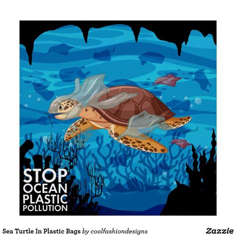 Sea Turtle In Plastic Bags Poster In 2021 Cartoon Sea