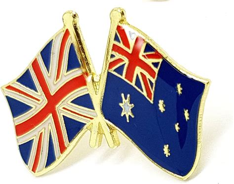 Australia United Kingdom Friendship Flag Pin Badge Dual Duo Crossed