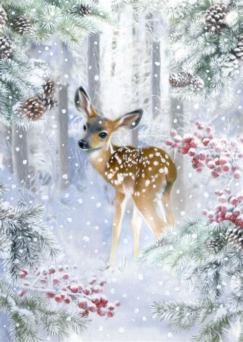 Lisa Alderson Christmas Snowy Deer Christmas Artwork Christmas Art
