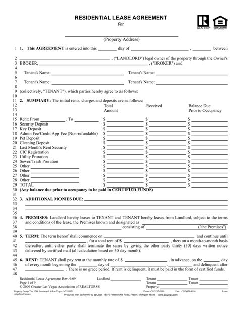 A california rental agreement should clearly state the duration, security deposit, and monthly rent amount. Free Nevada Association of Realtors Residential Lease Agreement - PDF - eForms